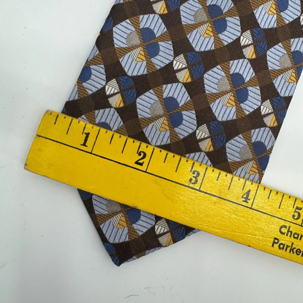 Robert Talbott Best Of Class Handsewn Silk Tie Brown Blue Geometric Pattern‎ USA